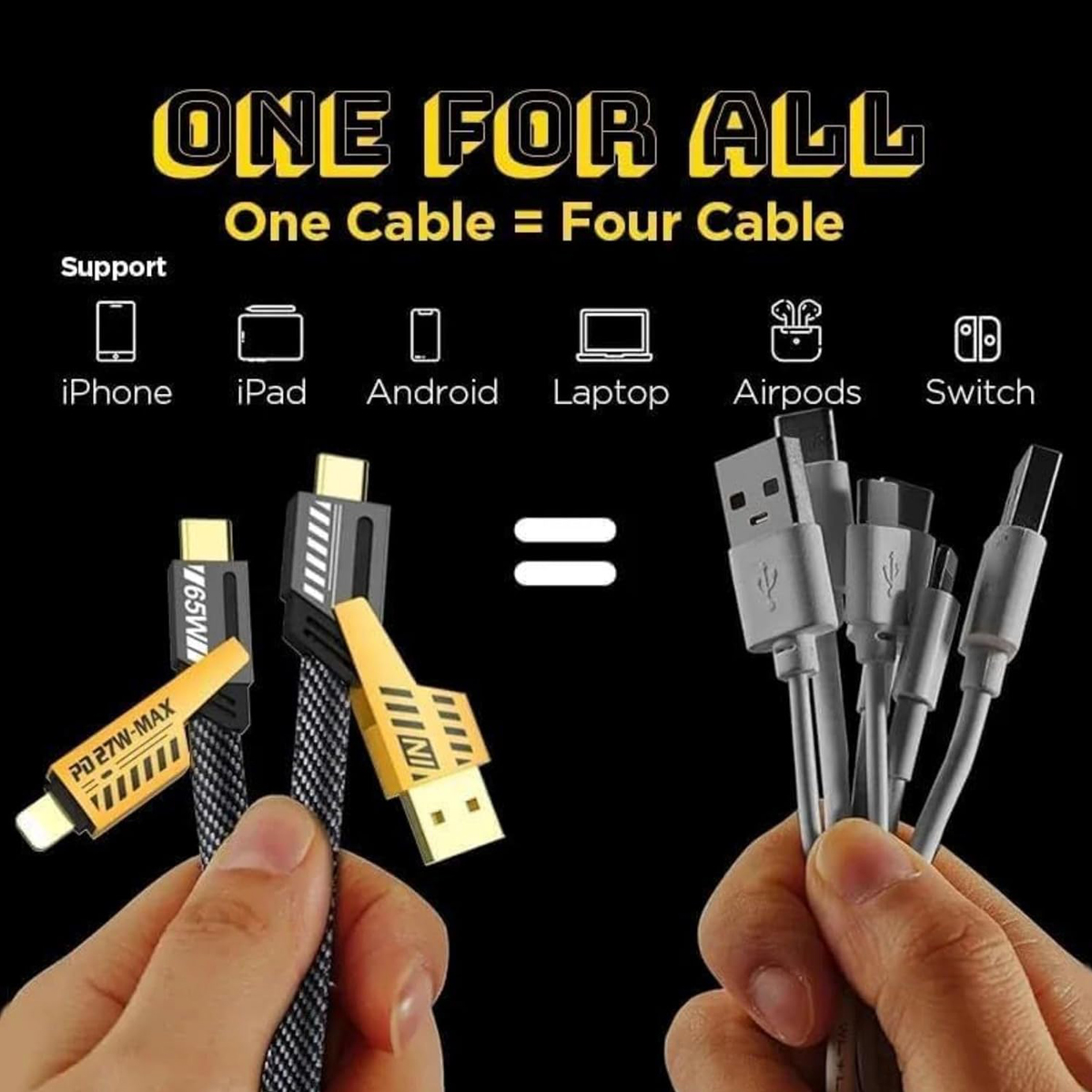 کیبل چارج همه‌کاره 4 در 1 (4in1 Fast Charging Cable)