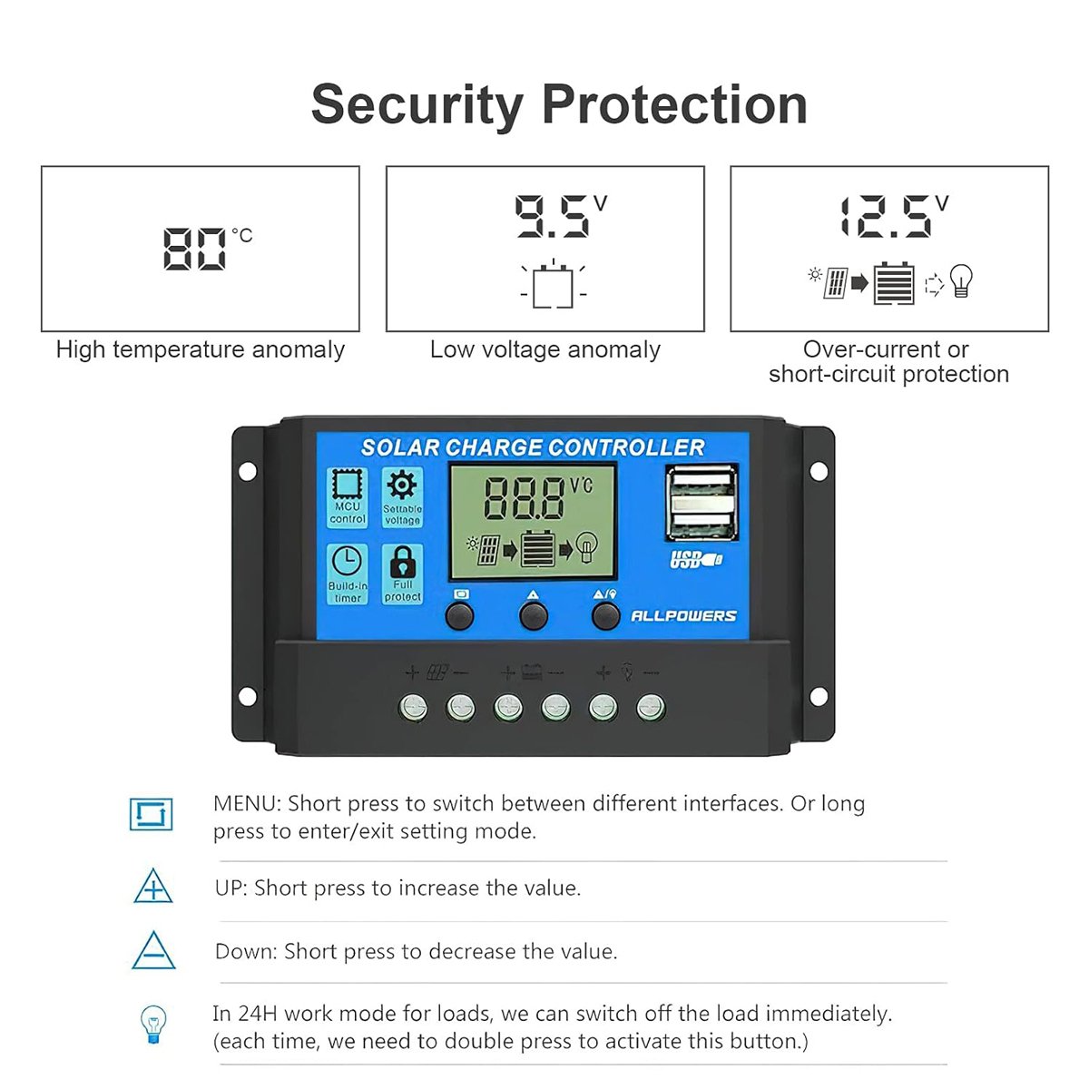 کانترولر سولر ALLPOWERS 20A – Solar Charge Controller (12V/24V)