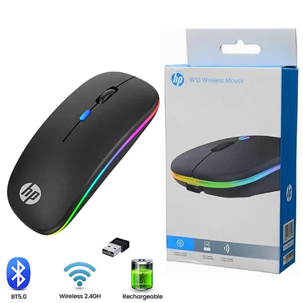 موس بی‌سیم HP W10 – Bluetooth & Wireless Dual Mode