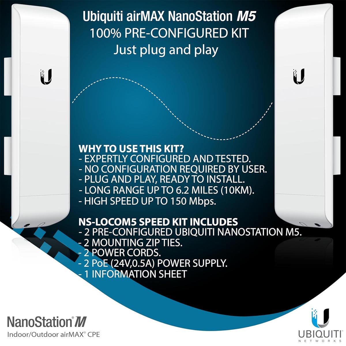 بریج وایرلیس Ubiquiti NanoStation M5 (بسته 2 عددی – Pre-Configured)