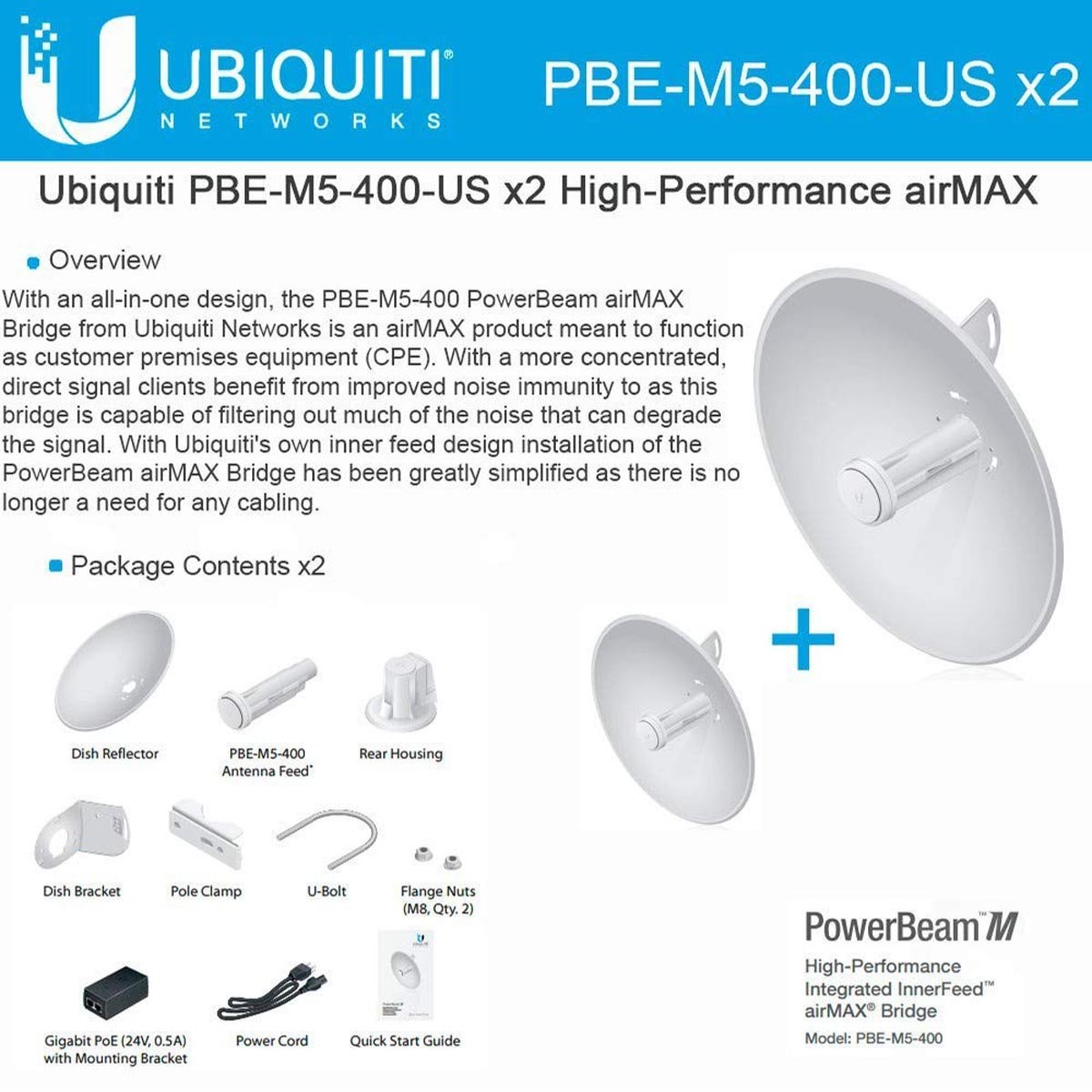 وایرلیس بریج Ubiquiti PowerBeam M5 PBE-M5-400 (بسته 2 عددی)
